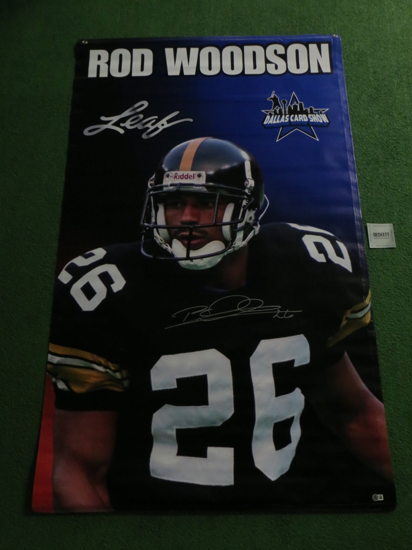 ROD WOODSON SIGNED Steelers Raiders Ravens Dallas Card Show 36x60 VINYL BANNER BAS