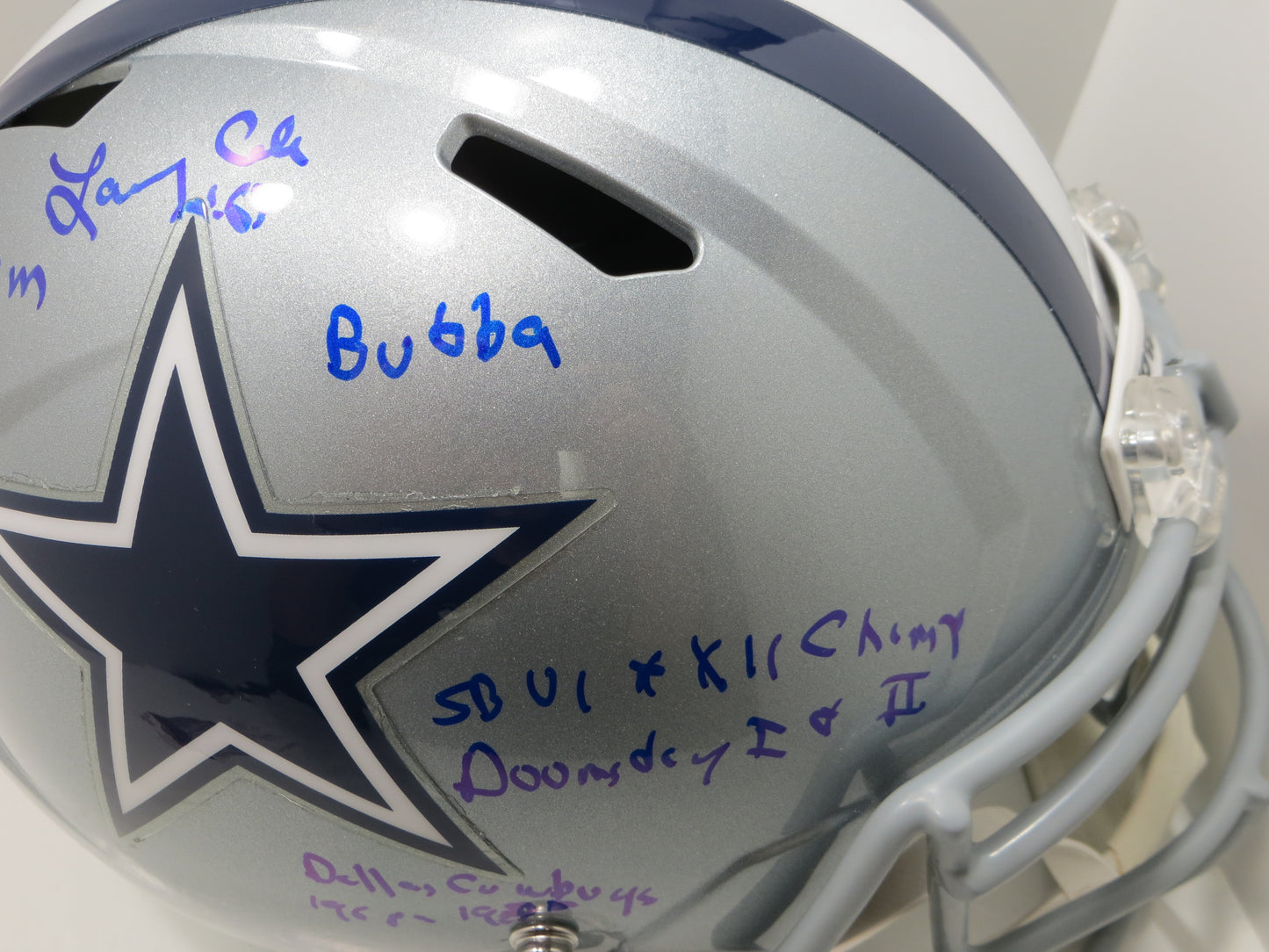 LARRY COLE SIGNED DALLAS COWBOYS RIDDELL F/S HELMET FULL STATS JSA COA