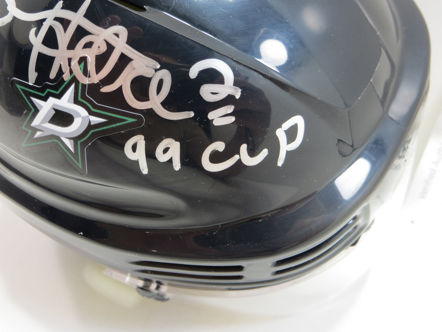 DERIAN HATCHER  DALLAS STARS SIGNED MINI HOCKEY HELMET w/99 CUP BAS COA