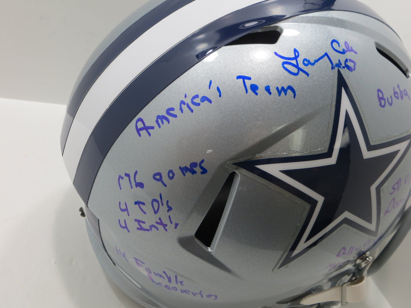 LARRY COLE SIGNED DALLAS COWBOYS RIDDELL F/S HELMET FULL STATS JSA COA