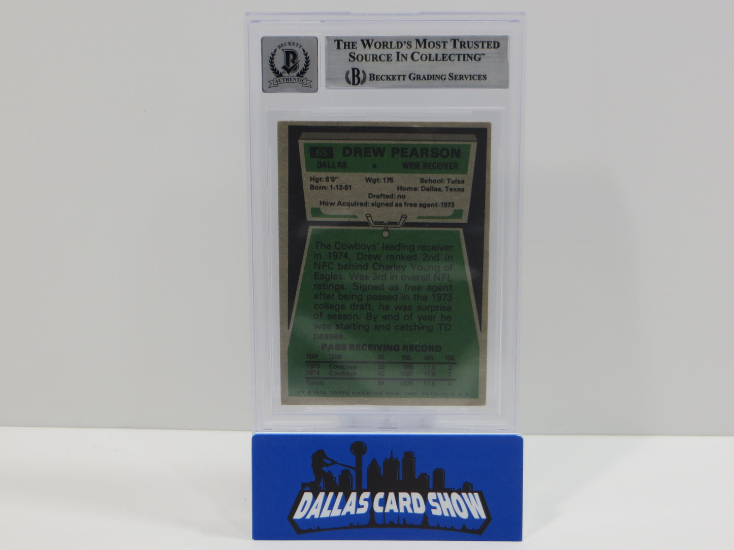DREW PEARSON SIGNED 1975 TOPPS #65 DALLAS COWBOYS BGS BAS SLAB AUTO 10