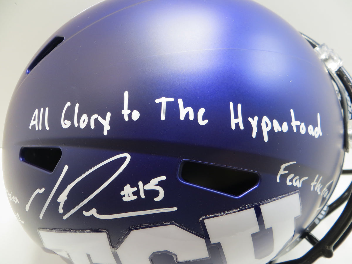 MAX DUGGAN TCU HORNED FROGS SIGNED Purple STAT Full SIZE HELMET BAS