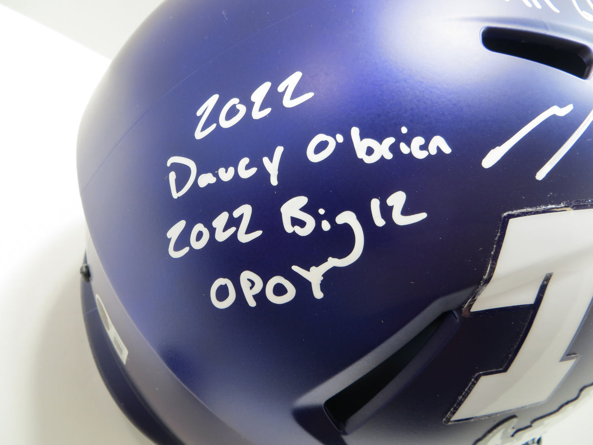MAX DUGGAN TCU HORNED FROGS SIGNED Purple STAT Full SIZE HELMET BAS