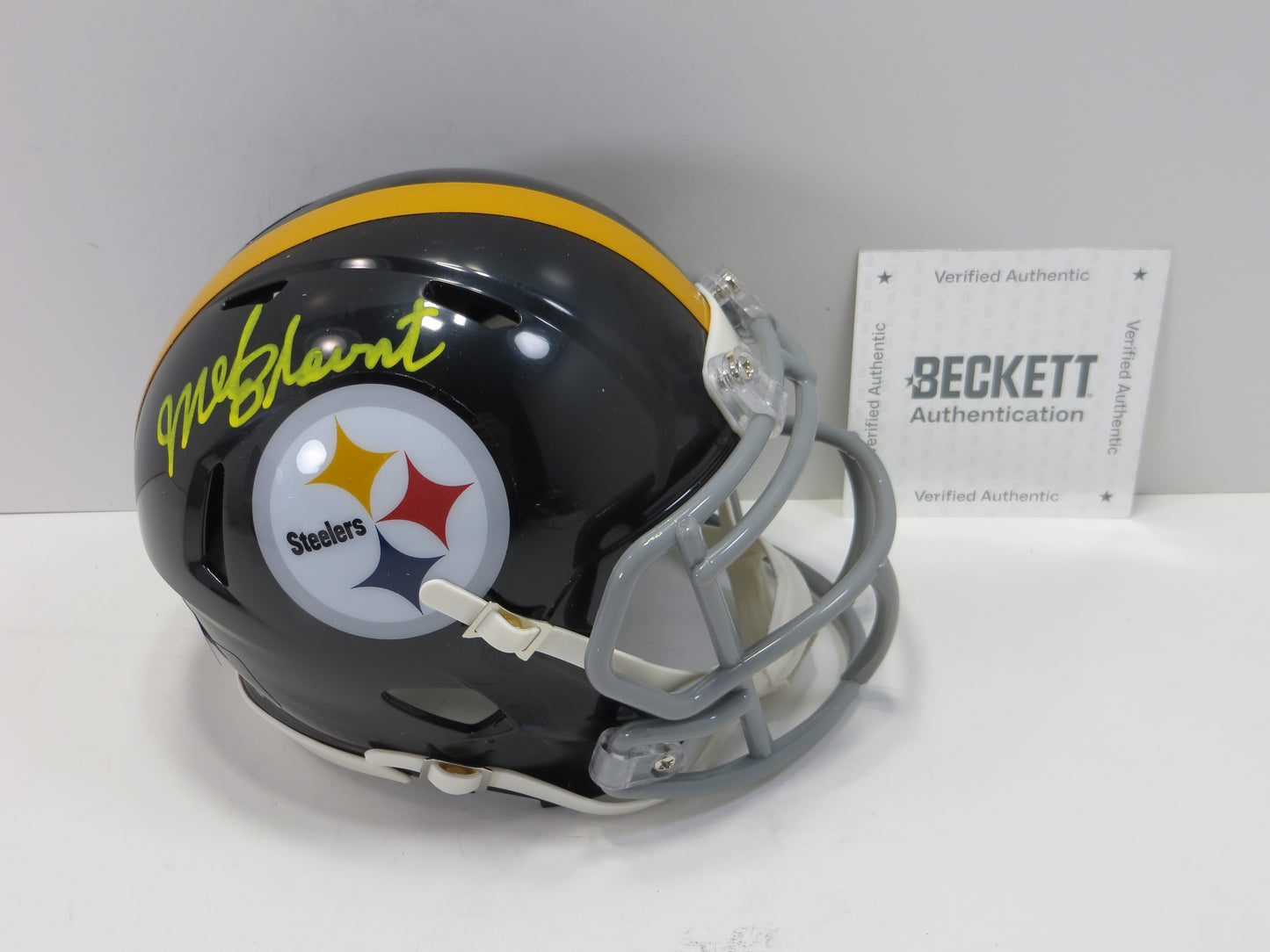 MEL BLOUNT SIGNED PITTSBURGH STEELERS RIDDELL MINI HELMET Yellow Paint Pen BAS