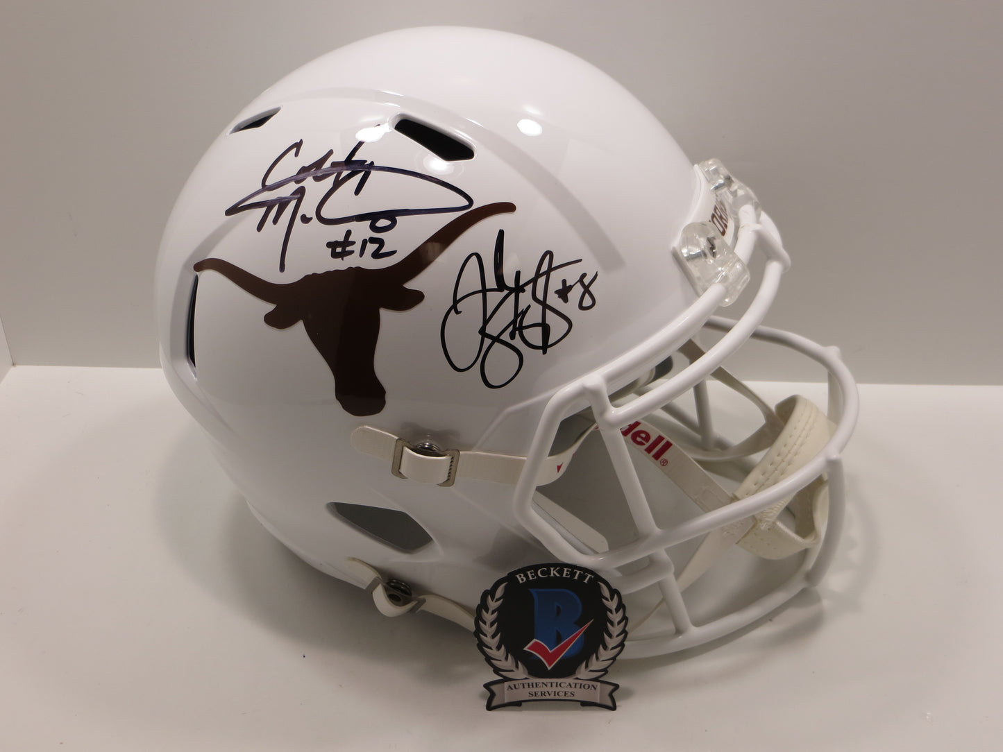 COLT McCOY JORDAN SHIPLEY SIGNED TEXAS LONGHORNS FULL SIZE HELMET BAS