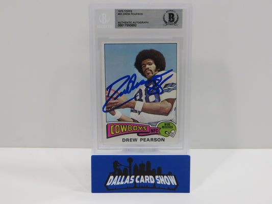 DREW PEARSON SIGNED 1975 TOPPS #65 DALLAS COWBOYS BGS BAS SLAB