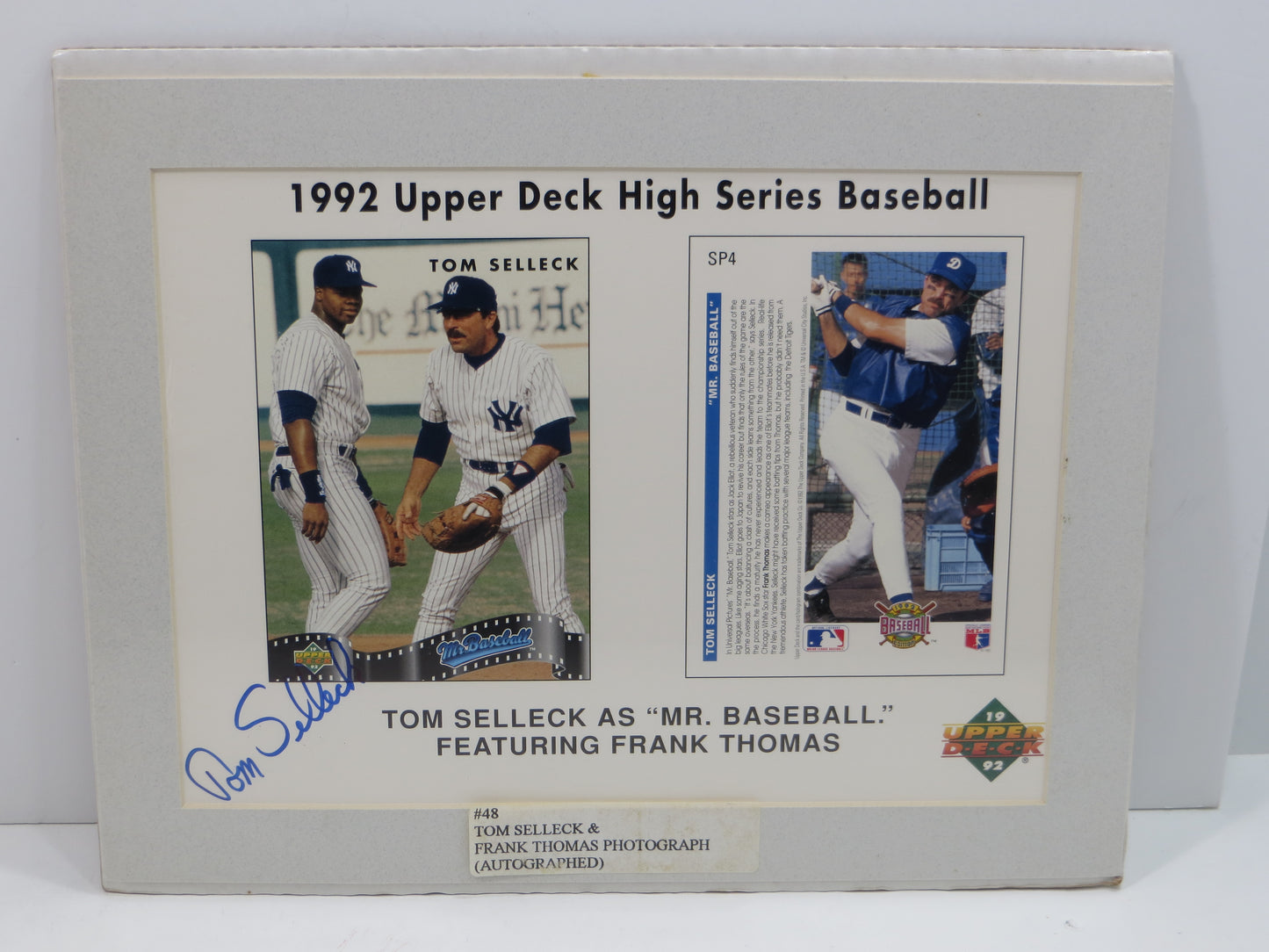 TOM SELLECK SIGNED Mr. Baseball UPPER DECK PROMO SHEET PHOTO w/ Frank Thomas