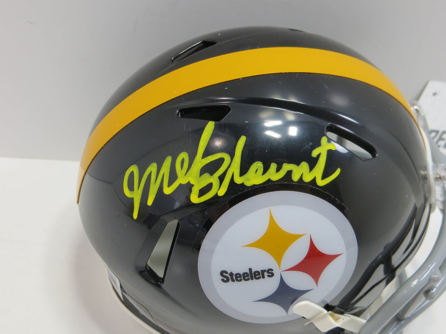 MEL BLOUNT SIGNED PITTSBURGH STEELERS RIDDELL MINI HELMET Yellow Paint Pen BAS