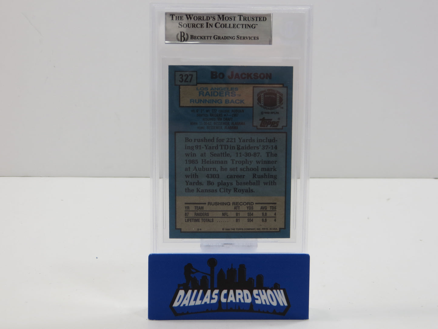BO JACKSON SIGNED 1988 TOPPS #327 RAIDERS AUBURN ROYALS BGS BAS SLAB