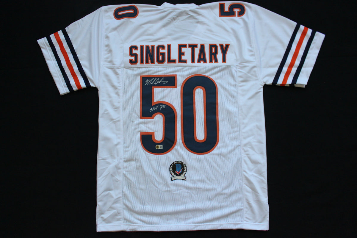 MIKE SINGLETARY CHICAGO BEARS SIGNED WHITE JERSEY w/HOF 98 Baylor Bears BAS