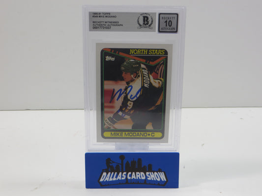 MIKE MODANO SIGNED 1990-91 Topps #348 BAS BGS SLAB AUTO 10