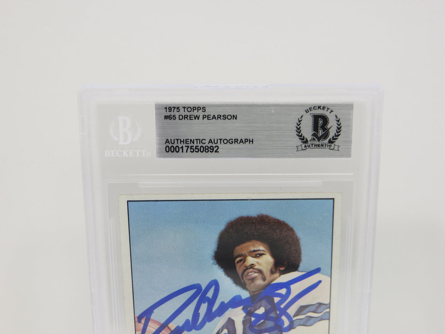 DREW PEARSON SIGNED 1975 TOPPS #65 DALLAS COWBOYS BGS BAS SLAB
