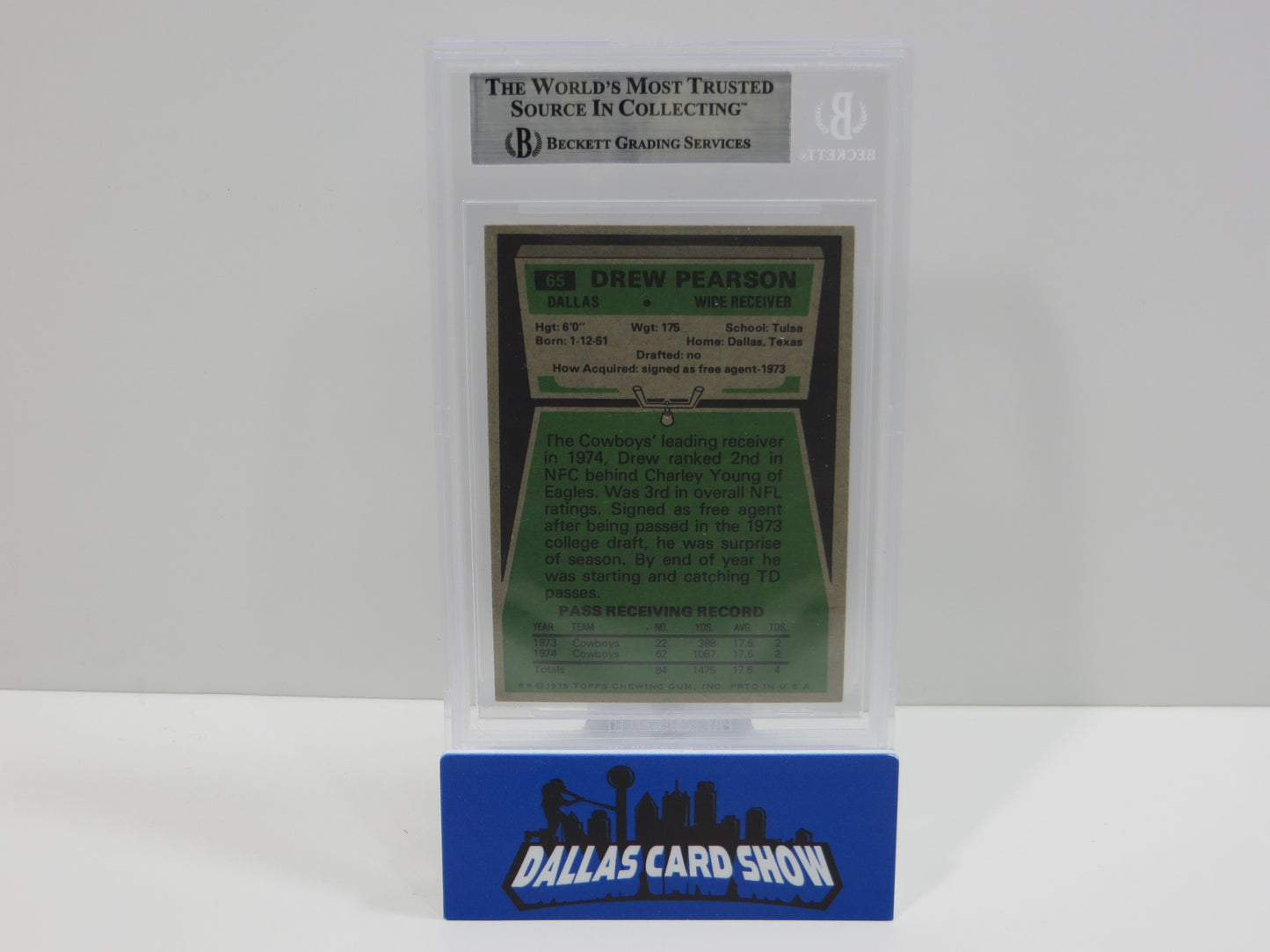 DREW PEARSON SIGNED 1975 TOPPS #65 DALLAS COWBOYS BGS BAS SLAB