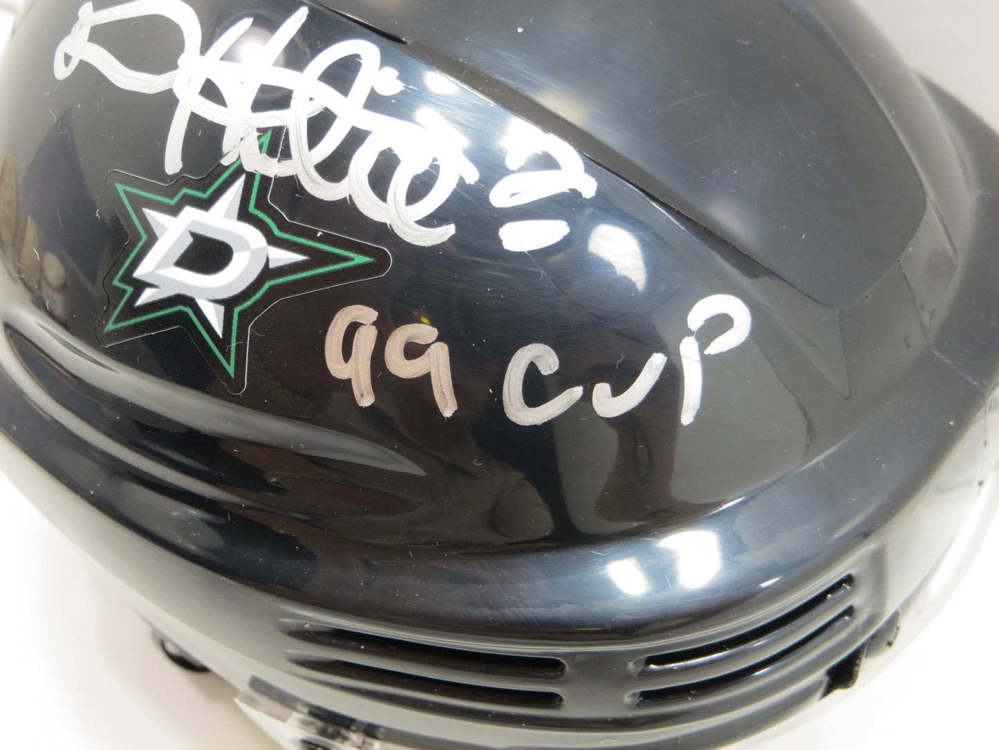 DERIAN HATCHER  DALLAS STARS SIGNED MINI HOCKEY HELMET w/99 CUP BAS COA