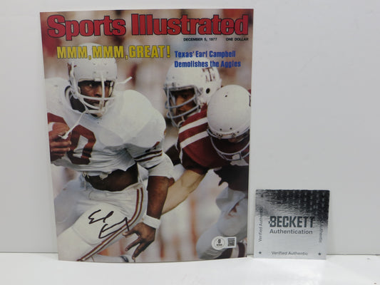 EARL CAMPBELL TEXAS UT LONGHORNS SIGNED 8x10 PHOTO SI COVER BAS COA
