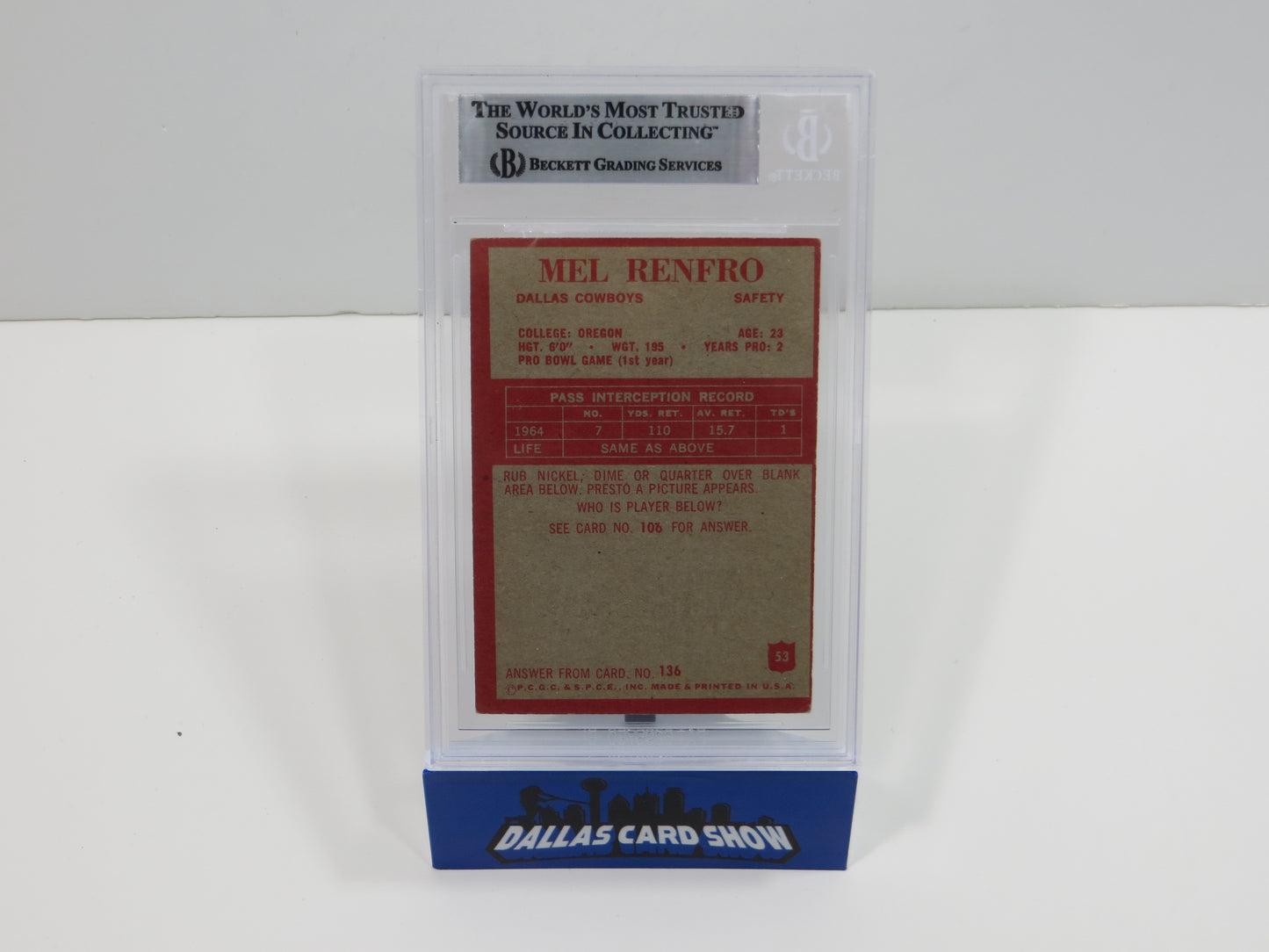 MEL RENFRO DALLAS COWBOYS SIGNED 1965 Philadelphia #53 BGS BAS Rookie