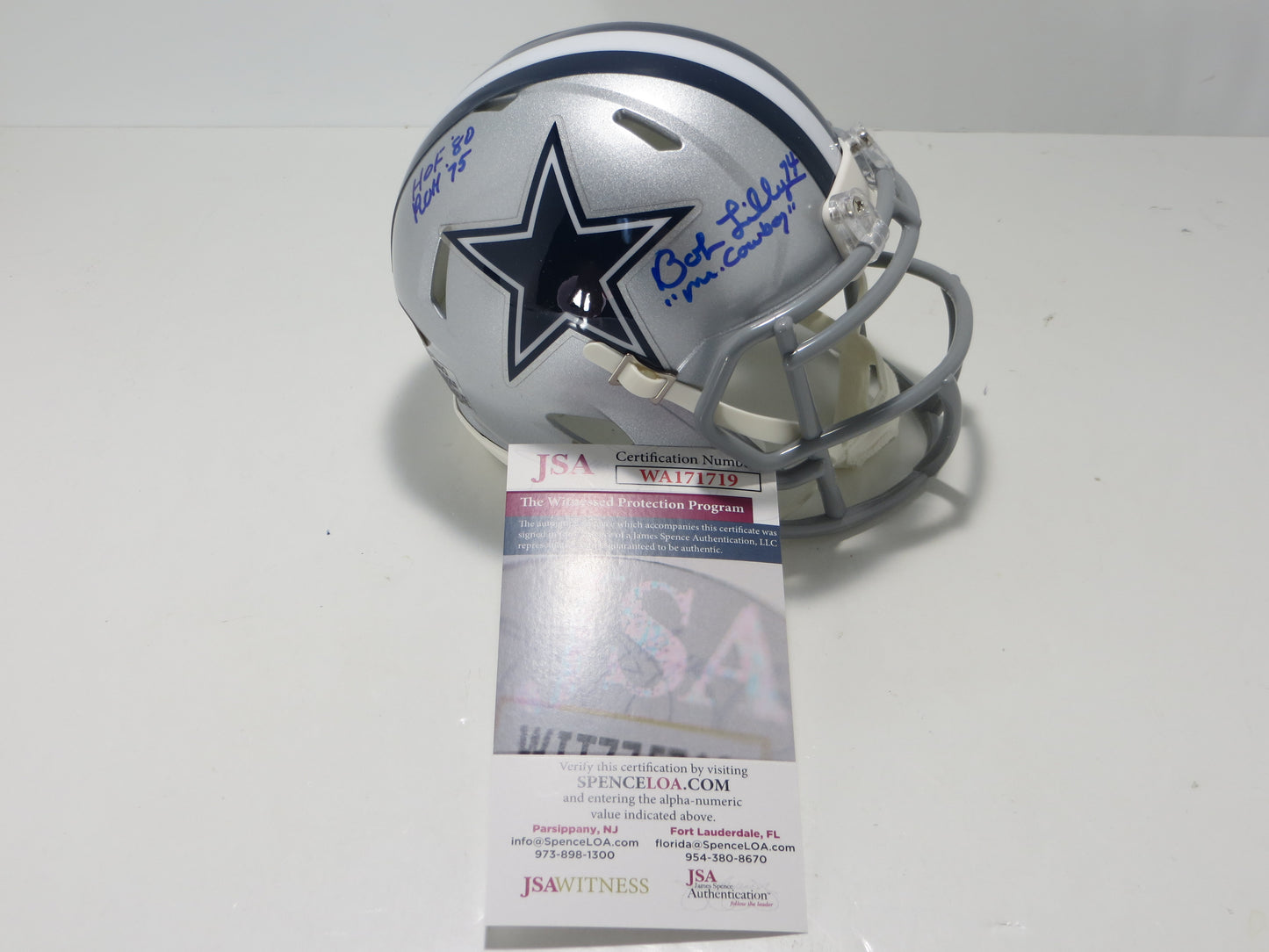 BOB LILLY SIGNED DALLAS COWBOYS RIDDELL MINI HELMET w/3 INSCs JSA COA