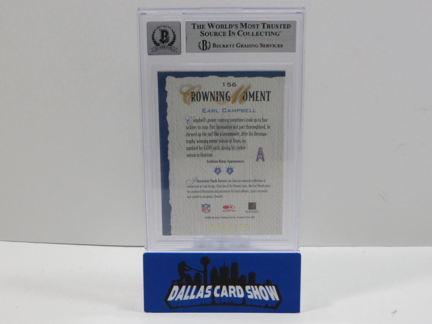 2002 GRIDIRON KINGS GOLD #156 EARL CAMPBELL BGS 10 AUTO