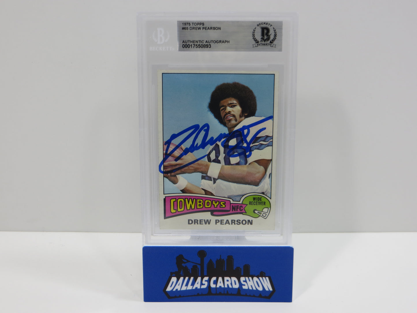 DREW PEARSON SIGNED 1975 TOPPS #65 DALLAS COWBOYS BGS BAS SLAB