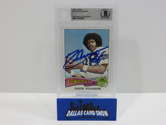 DREW PEARSON SIGNED 1975 TOPPS #65 DALLAS COWBOYS BGS BAS SLAB