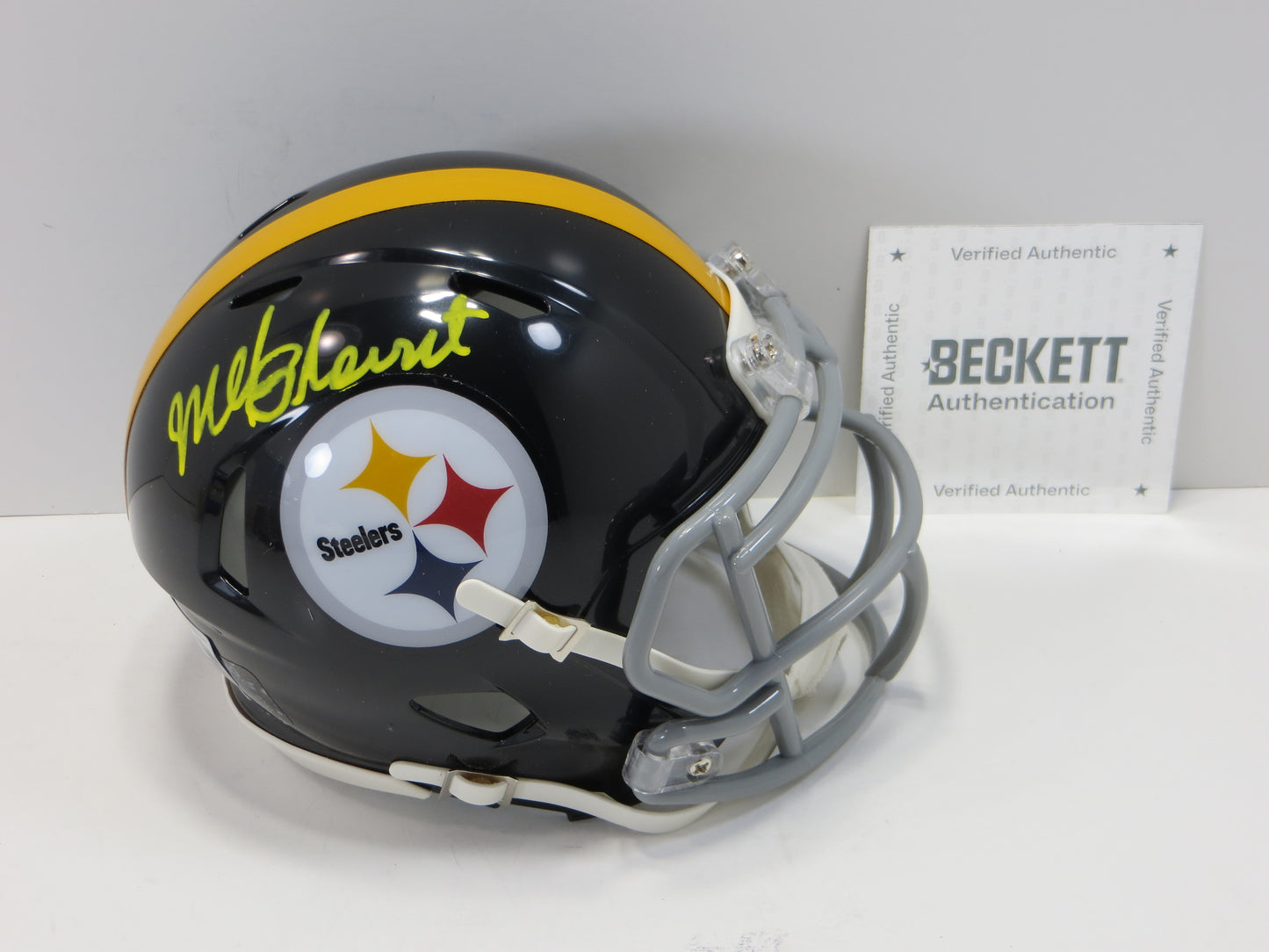 MEL BLOUNT SIGNED PITTSBURGH STEELERS RIDDELL MINI HELMET Yellow Paint Pen BAS
