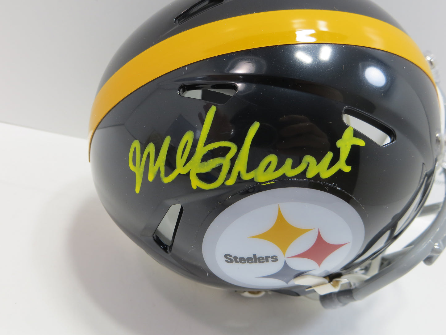 MEL BLOUNT SIGNED PITTSBURGH STEELERS RIDDELL MINI HELMET Yellow Paint Pen BAS