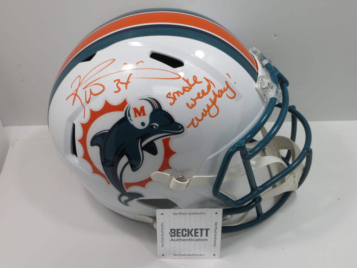 RICKY WILLIAMS SIGNED MIAMI DOLPHINS FULL SIZE HELMET w/INSC UT Longhorns JSA