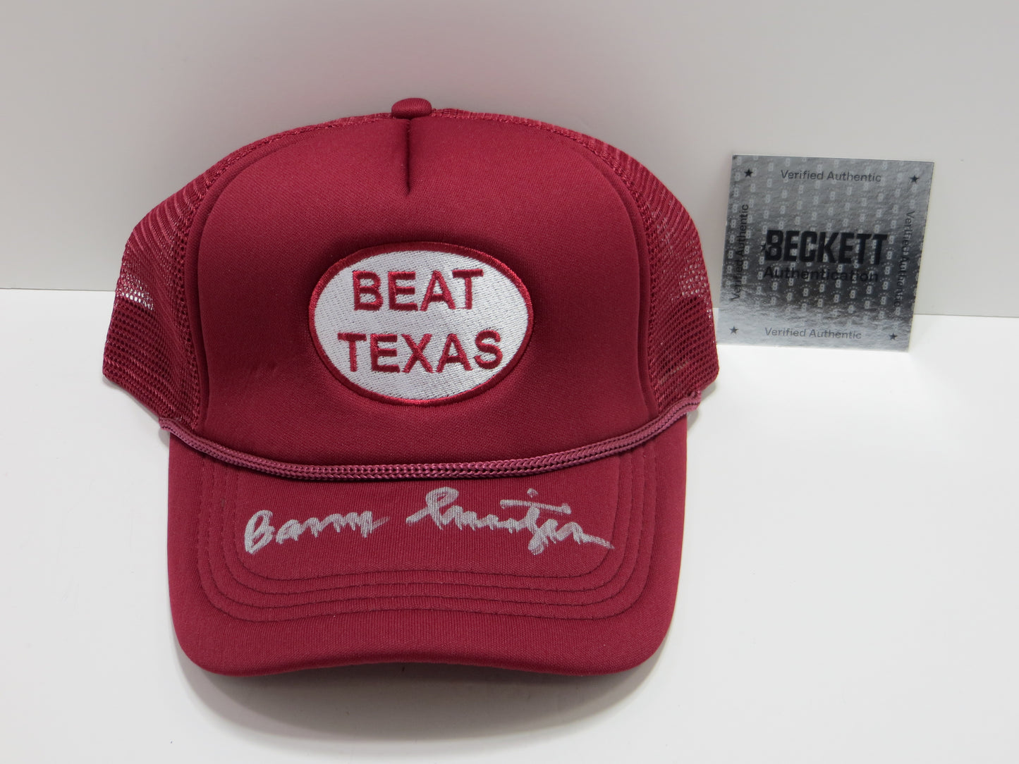 BARRY SWITZER OKLAHOMA OU SOONERS SIGNED BEAT TEXAS HAT Cowboys BAS
