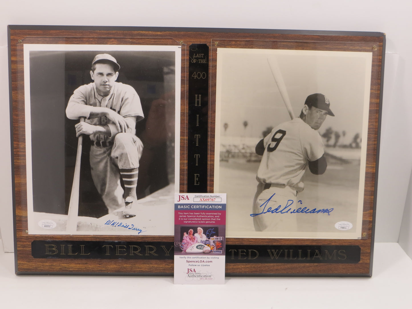 TED WILLIAMS & BILL TERRY SIGNED 400 HITTERS PLAQUE Boston Red Sox NY Giants JSA