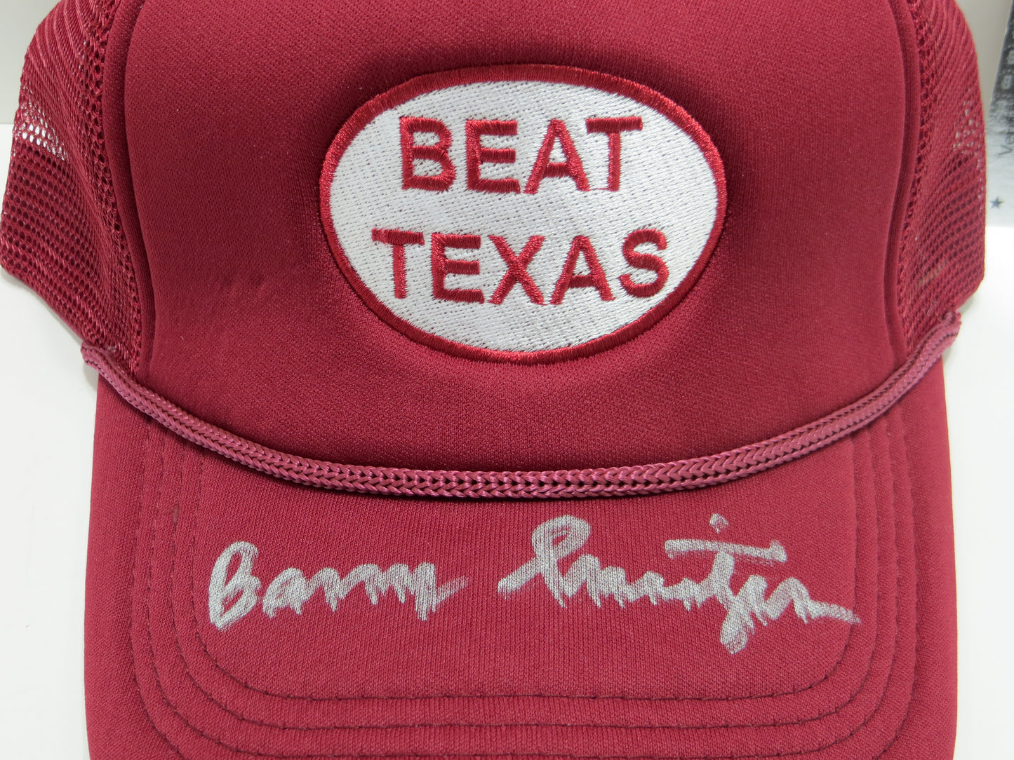 BARRY SWITZER OKLAHOMA OU SOONERS SIGNED BEAT TEXAS HAT Cowboys BAS