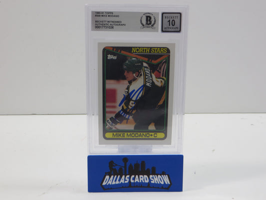 MIKE MODANO SIGNED 1990-91 Topps #348 BAS BGS SLAB AUTO 10
