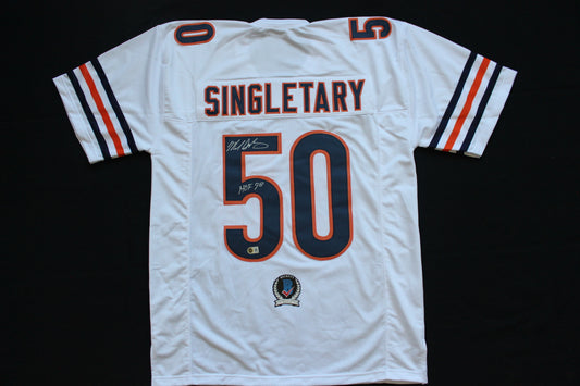 MIKE SINGLETARY CHICAGO BEARS SIGNED WHITE JERSEY w/HOF 98 Baylor Bears BAS