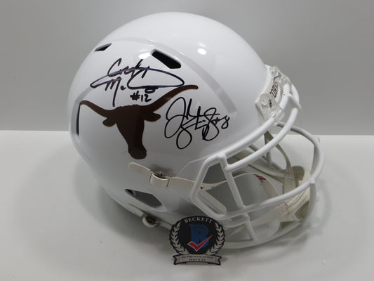 COLT McCOY JORDAN SHIPLEY SIGNED TEXAS LONGHORNS FULL SIZE HELMET BAS