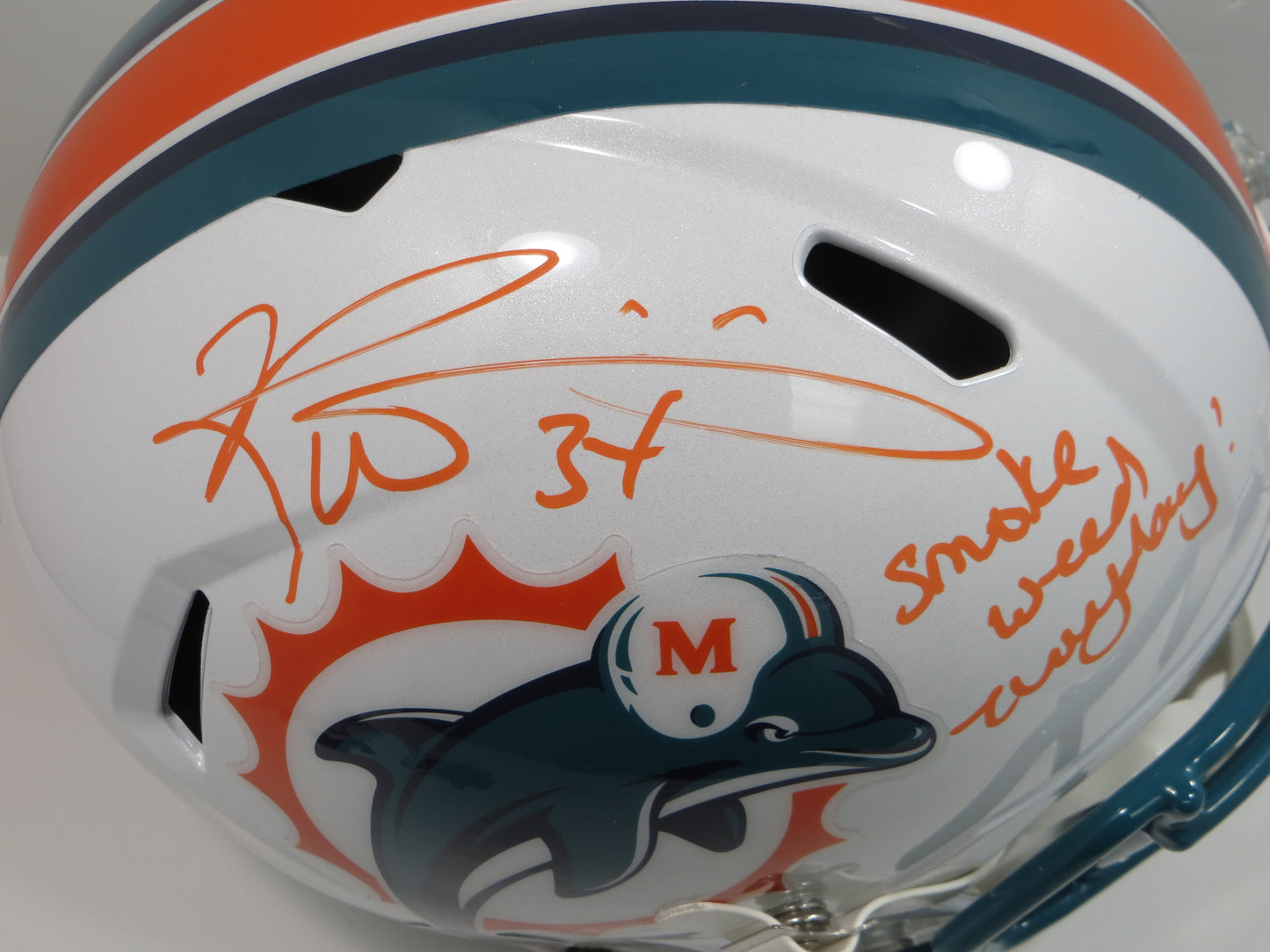RICKY WILLIAMS SIGNED MIAMI DOLPHINS FULL SIZE HELMET w/INSC UT Longhorns JSA