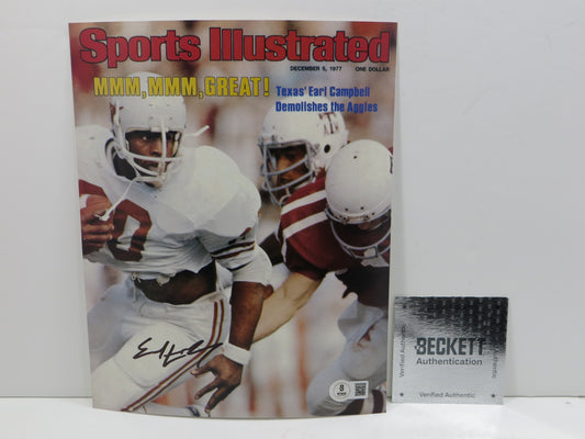 EARL CAMPBELL TEXAS UT LONGHORNS SIGNED 8x10 PHOTO SI COVER BAS COA