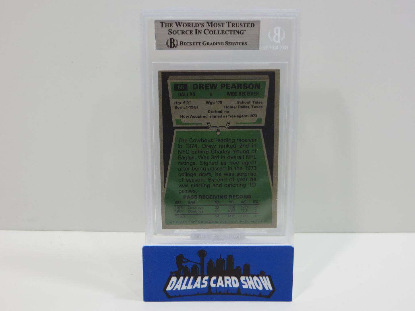 DREW PEARSON SIGNED 1975 TOPPS #65 DALLAS COWBOYS BGS BAS SLAB
