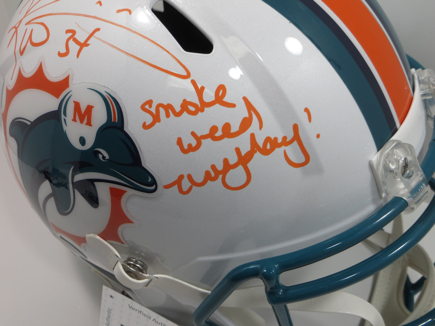 RICKY WILLIAMS SIGNED MIAMI DOLPHINS FULL SIZE HELMET w/INSC UT Longhorns JSA