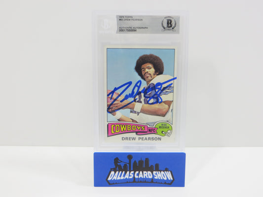 DREW PEARSON SIGNED 1975 TOPPS #65 DALLAS COWBOYS BGS BAS SLAB