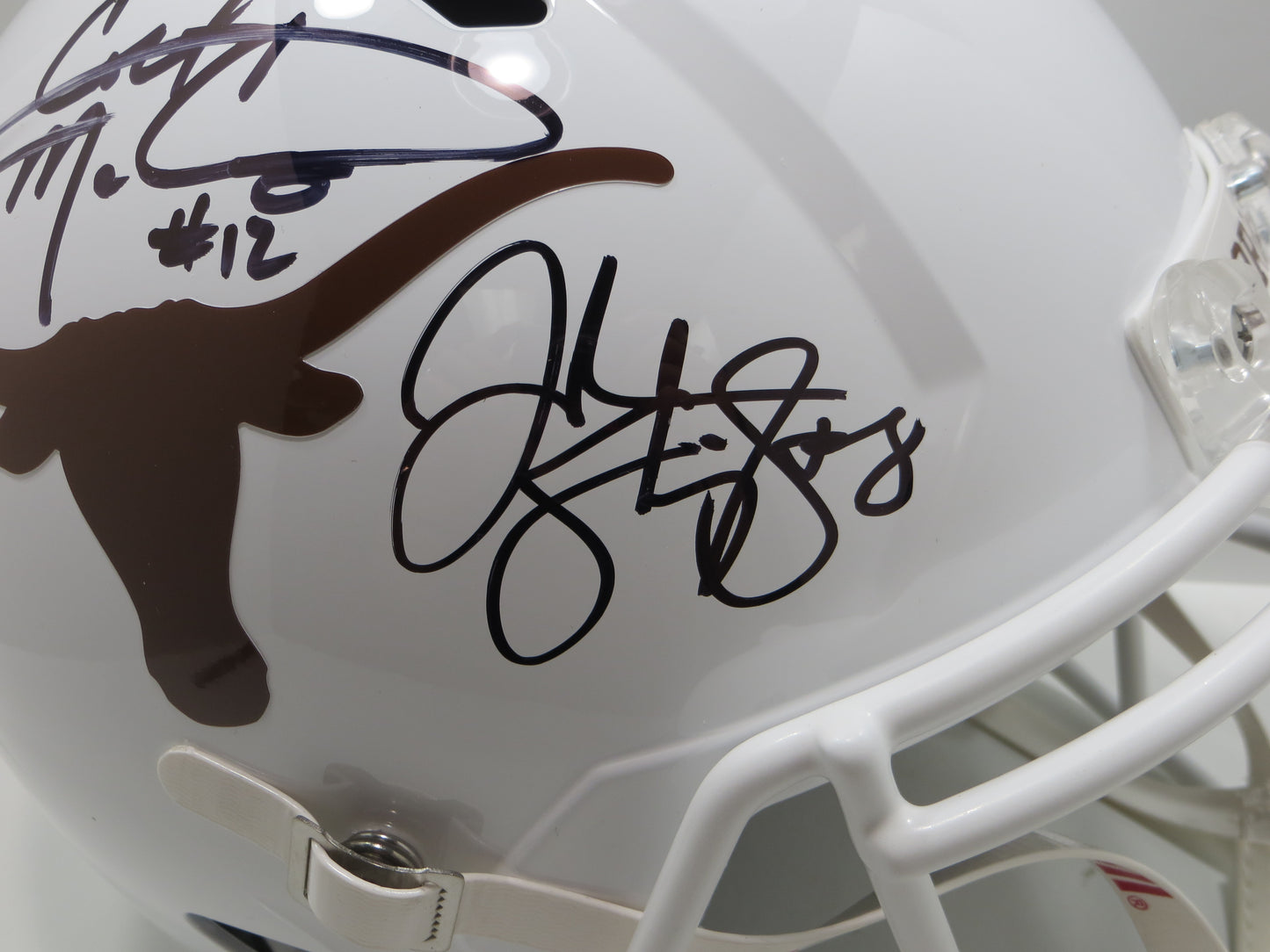 COLT McCOY JORDAN SHIPLEY SIGNED TEXAS LONGHORNS FULL SIZE HELMET BAS