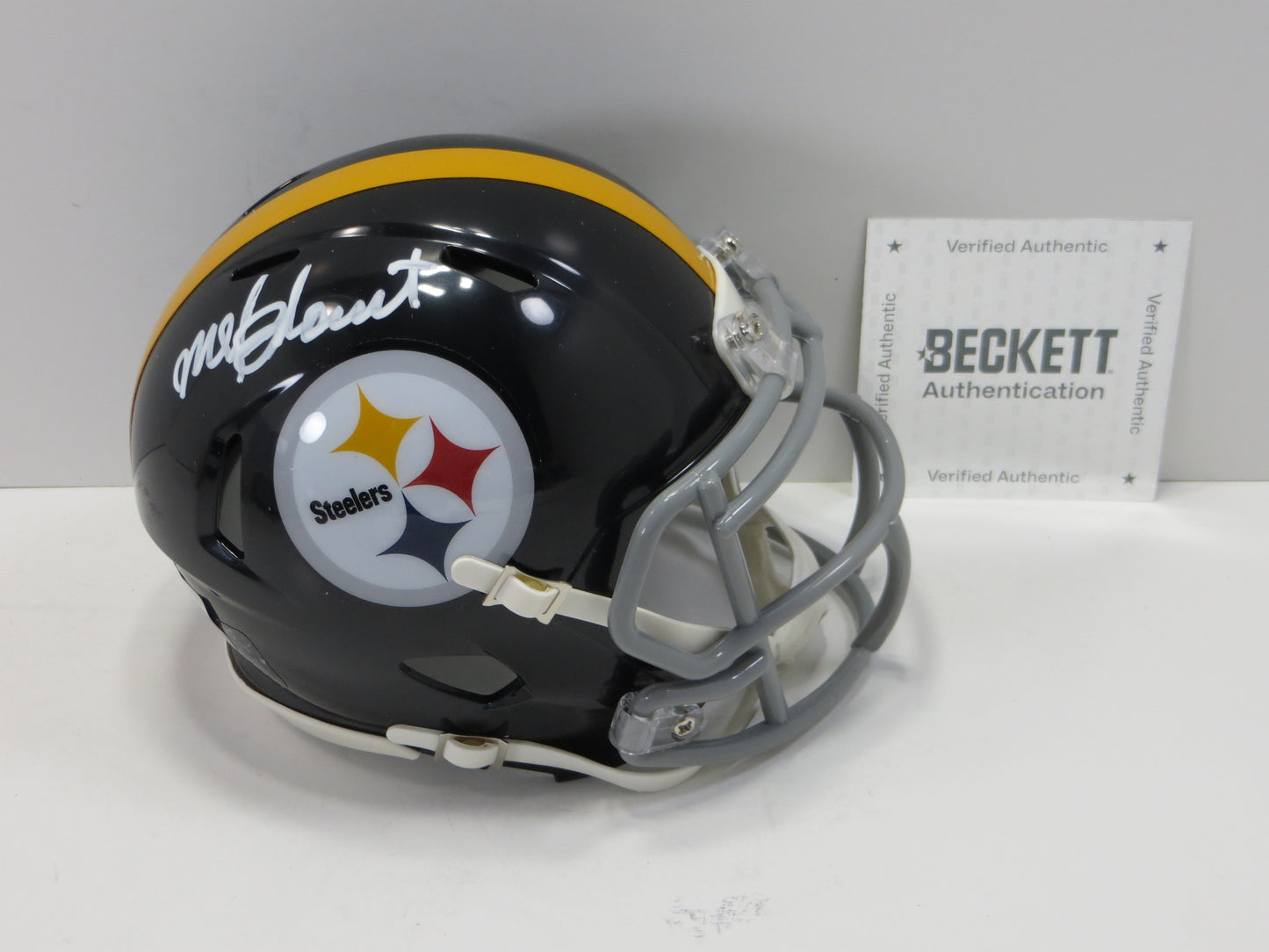 MEL BLOUNT SIGNED PITTSBURGH STEELERS RIDDELL MINI HELMET White Paint Pen BAS