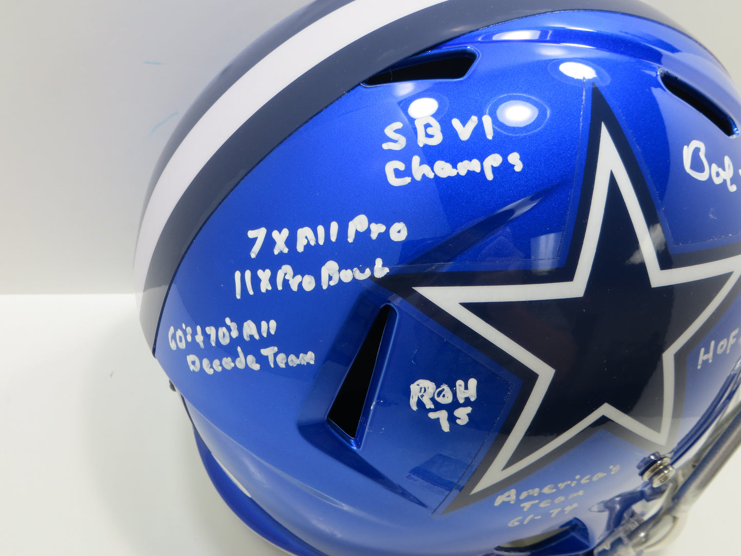 BOB LILLY SIGNED DALLAS COWBOYS RIDDELL FULL SIZE Flash HELMET wFULLSTATS JSA
