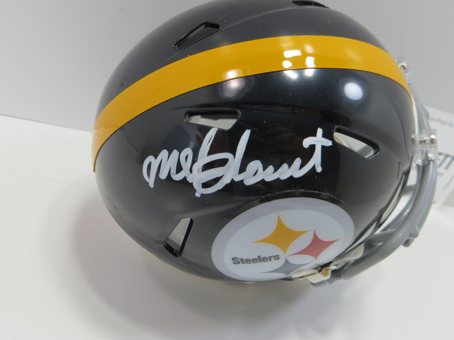 MEL BLOUNT SIGNED PITTSBURGH STEELERS RIDDELL MINI HELMET White Paint Pen BAS