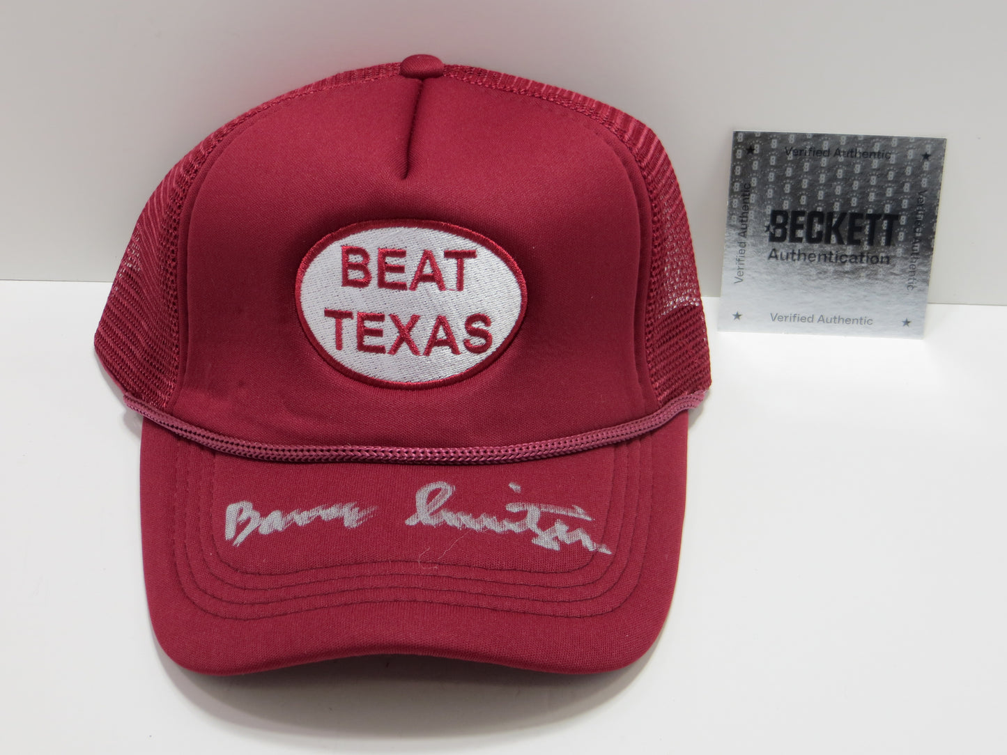 BARRY SWITZER OKLAHOMA OU SOONERS SIGNED BEAT TEXAS HAT Cowboys BAS