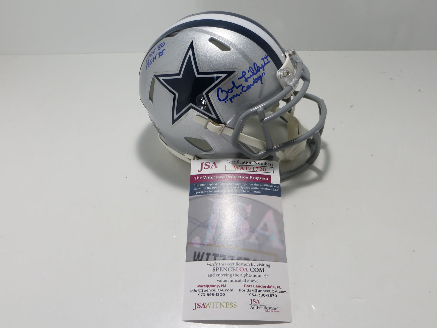 BOB LILLY SIGNED DALLAS COWBOYS RIDDELL MINI HELMET w/3 INSCs JSA COA