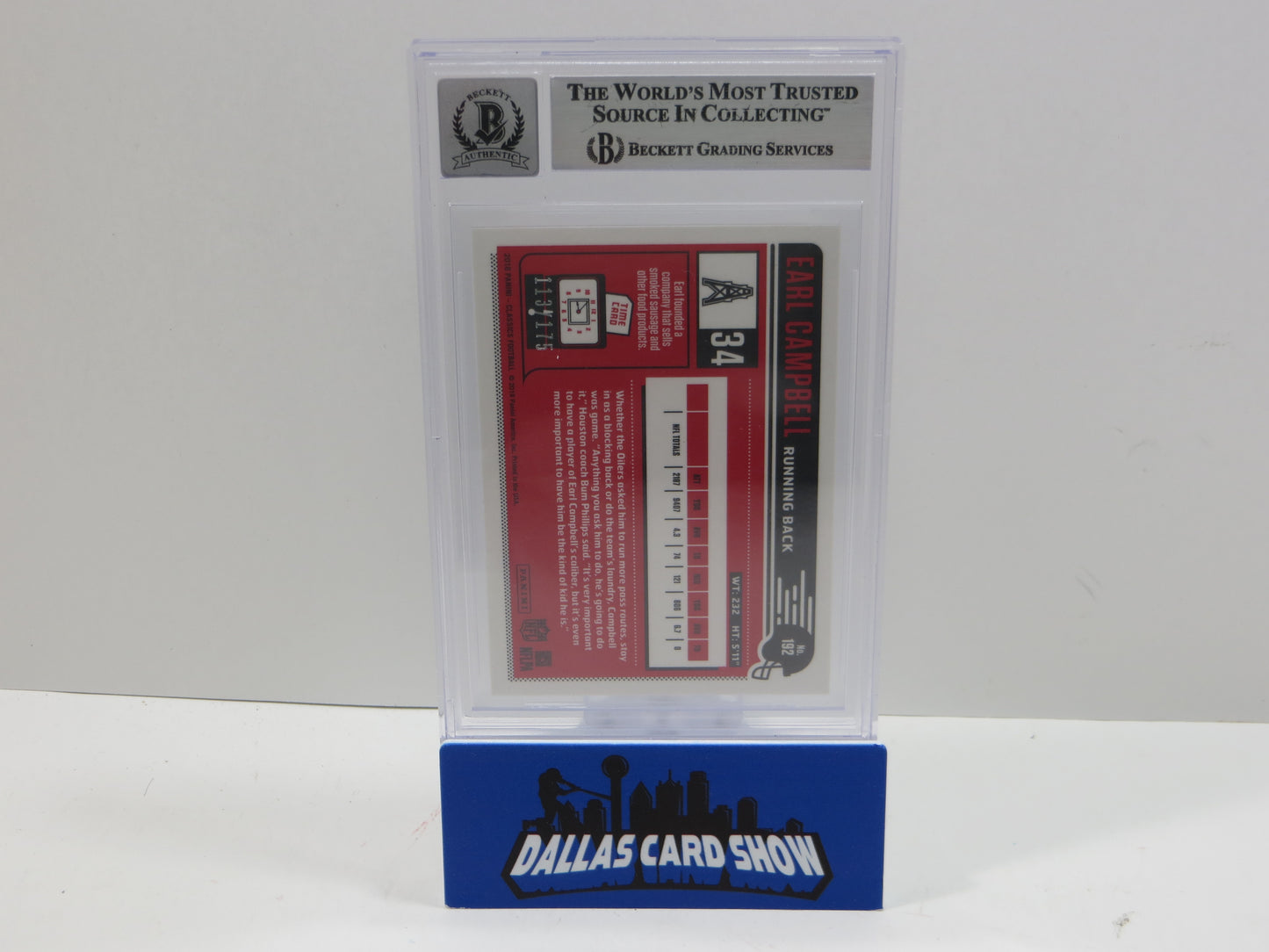 2012 CLASSICS PREMIUM EDITION RED BACK #192 EARL CAMPBELL BGS 10 AUTO