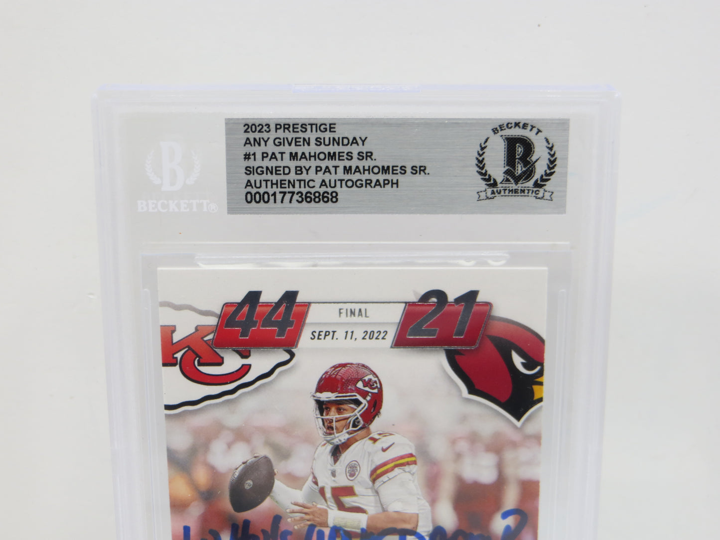 PAT MAHOMES SR SIGNED 2023 Prestige Any Given Sunday BGS BAS SLAB w/Who's Your Daddy