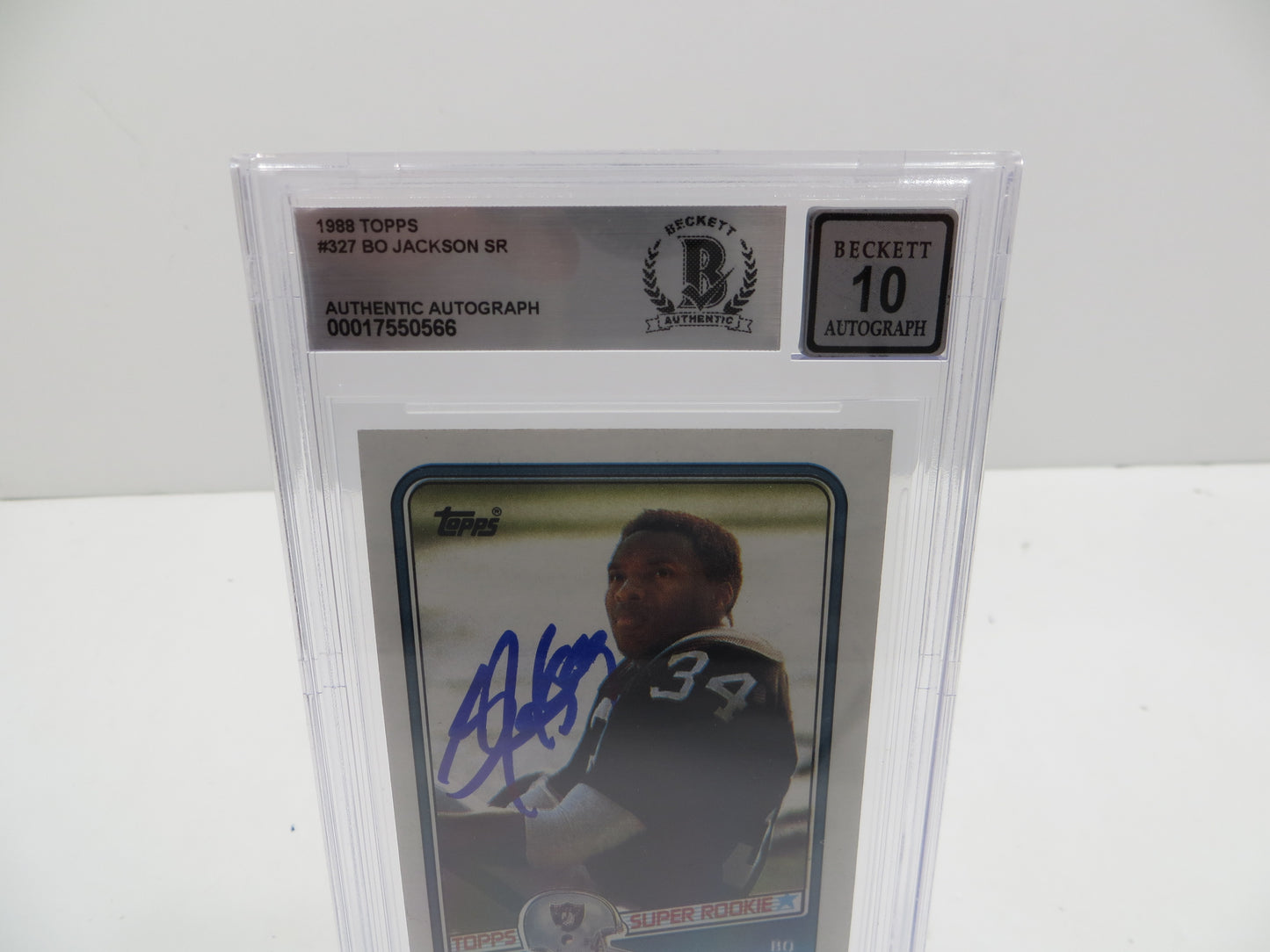 BO JACKSON SIGNED 1988 TOPPS #327 RAIDERS AUBURN BGS BAS SLAB AUTO 10
