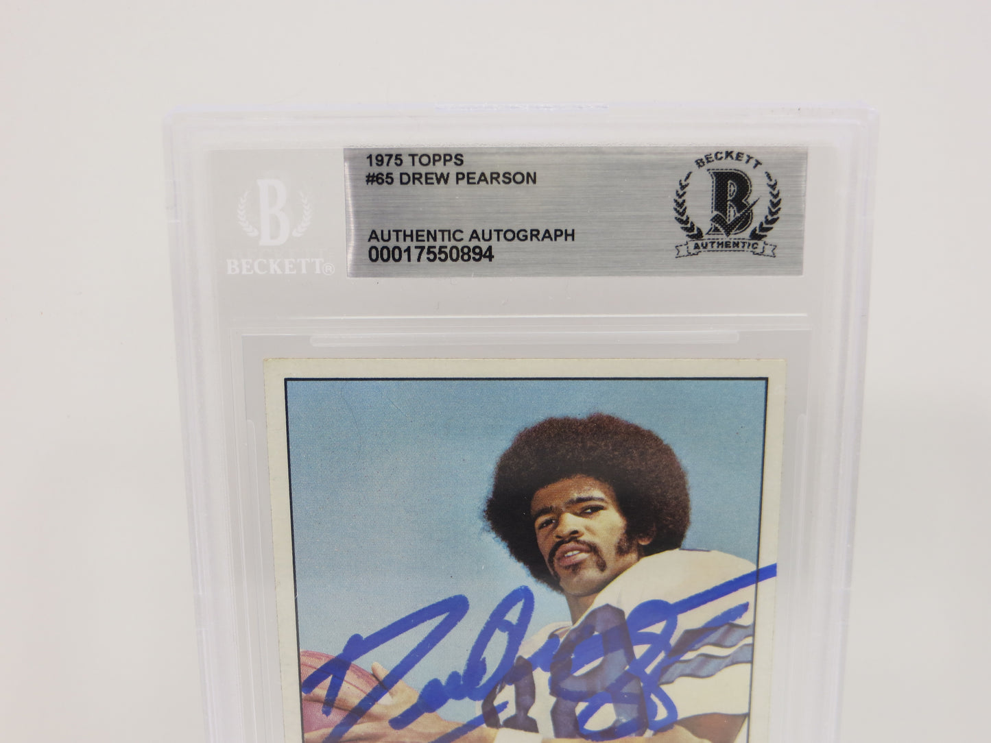 DREW PEARSON SIGNED 1975 TOPPS #65 DALLAS COWBOYS BGS BAS SLAB