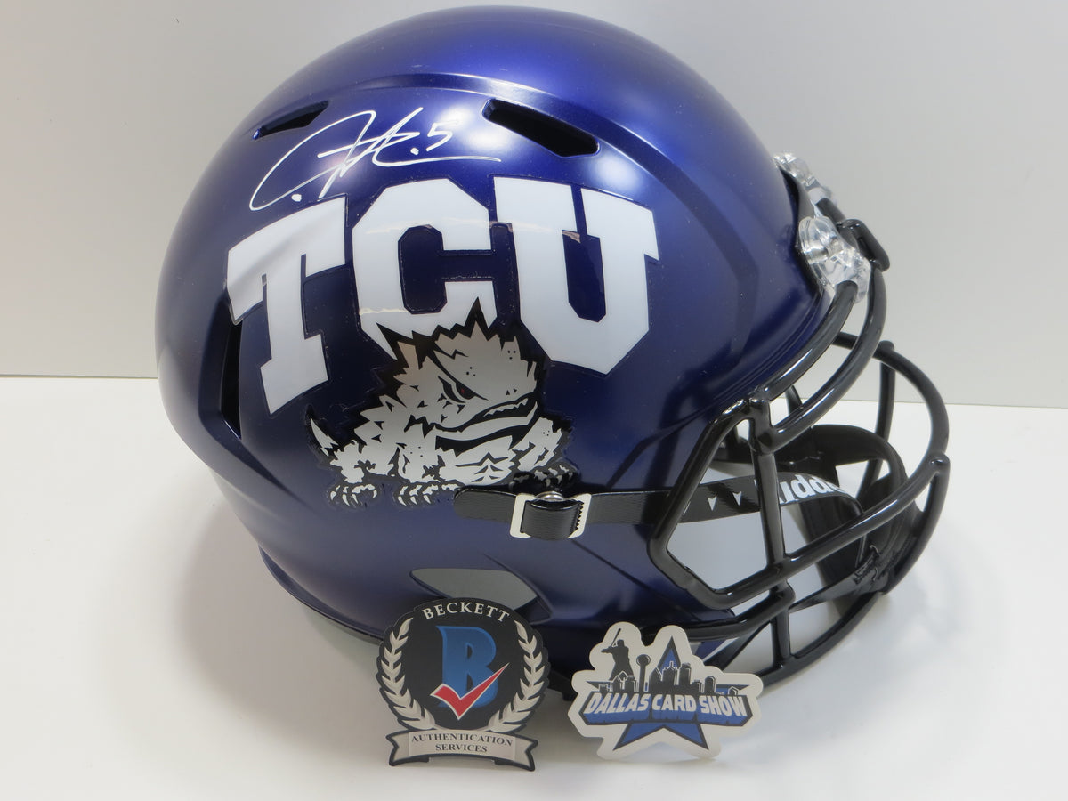 LaDAINIAN TOMLINSON TCU HORNED FROGS SIGNED Purple HELMET Chargers BAS