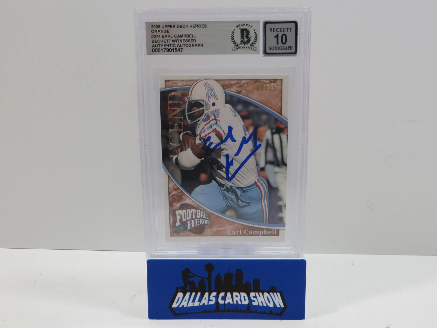 2009 UPPER DECK HEROES ORANGE #274 EARL CAMPBELL BGS 10 AUTO